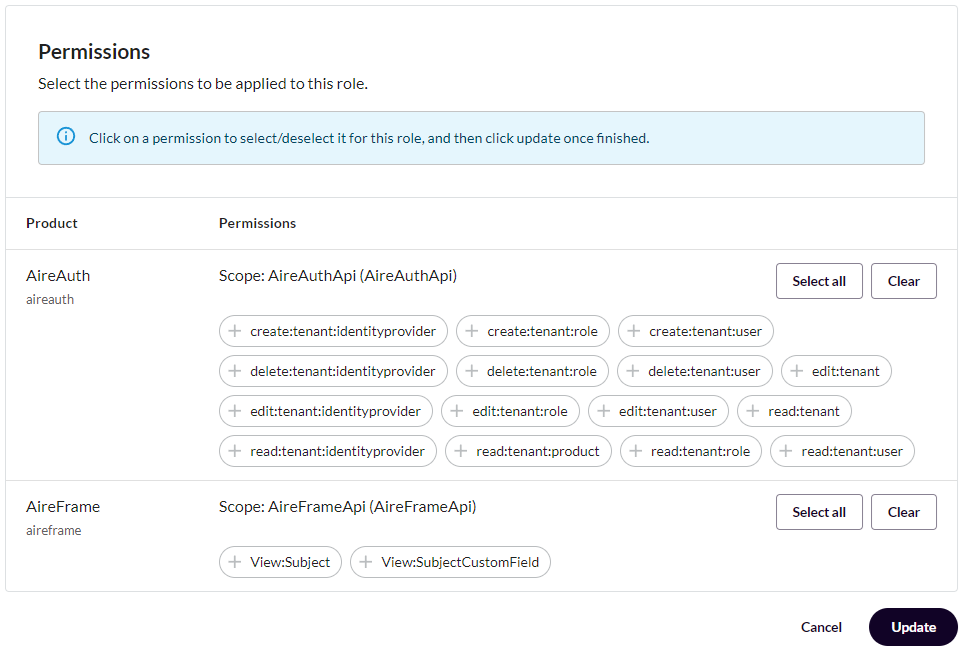 Edit role permissions
