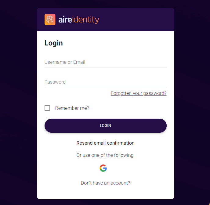 Login page