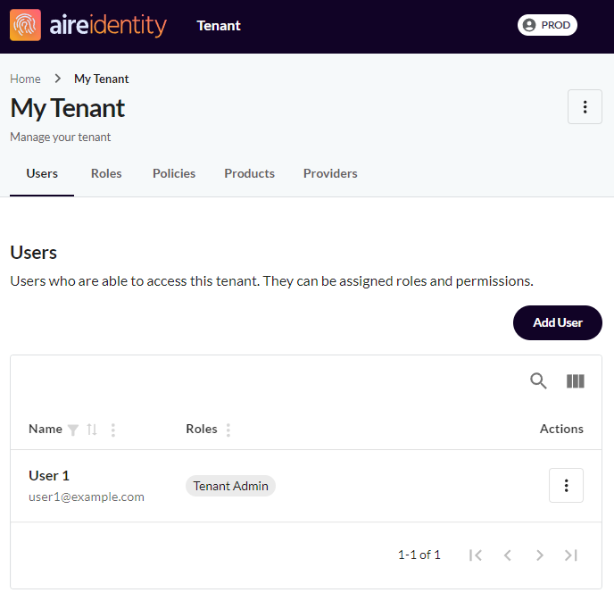 Tenant user page